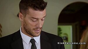 Tied up teen 18+ gets throat banged hard and ass caned in bizarre bondage group session!