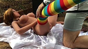 Intense anal pounding with my student using sex toy until I cum inside