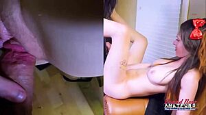 brunette coed cloe sucks cock then gets twat fucked deep with cumshot