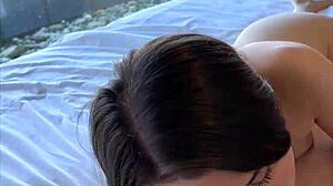 amateur petite brunette couple homemade pov fucking with monster big cock in horny positions on bed with blowjob and wet pussy sex