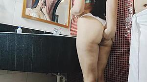 Petite Latina Teen Babysitter Gets First-Time Doggystyle Fuck from Boyfriend in Bathroom While Doing Makeup