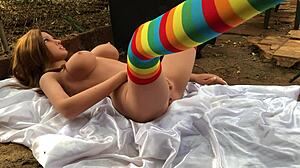 Intense anal pounding with my student using sex toy until I cum inside