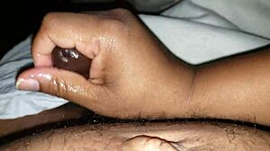 stroking my thick big black cock with intense handjob in ebony amateur session