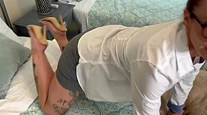 Unethical therapist gives blowjob and facial cumshot to stressed client in glasses during pov session