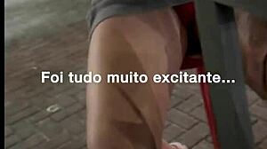 i love this exhibitionist flashing with my brazilian brunette wife in lingerie inside the car. we do anal assfucking doggystyle and cum in mouth while husband watches as cuckold.