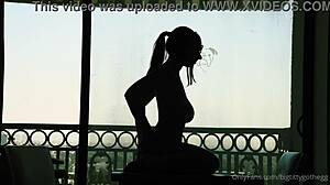 Oh yeah, watch me ride this dildo with my big tits bouncing, says the goth girl in solo play