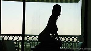 Oh yeah, watch me ride this dildo with my big tits bouncing, says the goth girl in solo play