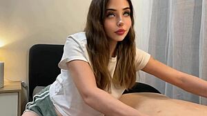 Teen boldly practices intense massage on 47-year-old stepfather turning into hard creampie cowgirl ride in Spanish