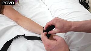 Petite teen babe in bedroom bondage gets tied up for naughty creampie sex and wet pussy pounding