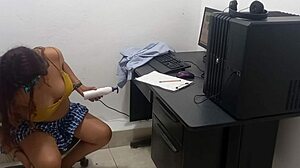 18-Year-Old Student Studies Computer Classes In Light Clothes Due To Heat