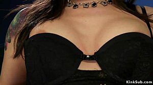 tied slut endures intense anal fucking in lezdom session