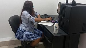 18-Year-Old Student Studies Computer Classes In Light Clothes Due To Heat