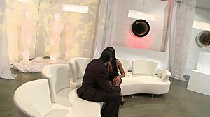 Audrey Bitoni's big tits bounce wildly in cowgirl as she rides his dick, contrasting with intense doggystyle handjob