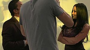 Audrey Bitoni's big tits bounce wildly in cowgirl as she rides his dick, contrasting with intense doggystyle handjob