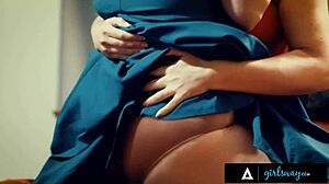 Unsatisfied brunette milf fantasizes romantic scissoring fuck with busty Angela White including fingering and tribbing