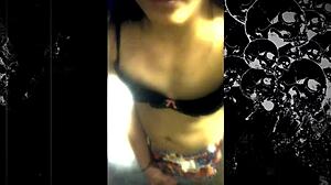 Amateur shemale in cute mask masturbates with muscular body and long legs on webcam