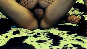 Slender wife talks husband into homemade videos. She rides cowgirl in lingerie stockings on missionary.