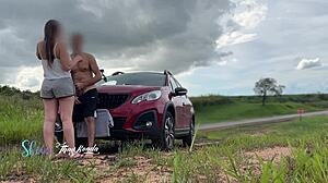 We Fucked Outdoors with Cars Passing By and Watching Us Creampie Pussy