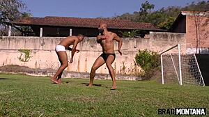 Caroline endures double penetration in pussy after tight anal attempt in juicy Latina lingerie