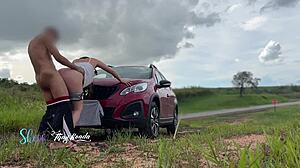 We Fucked Outdoors with Cars Passing By and Watching Us Creampie Pussy