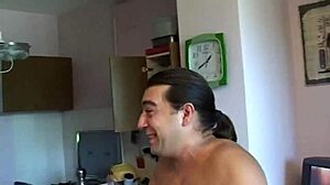 excited old italian lady plays with cock and toys in her natural tits hole