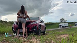 We Fucked Outdoors with Cars Passing By and Watching Us Creampie Pussy