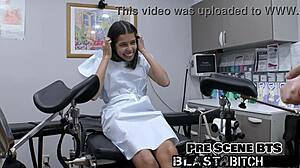 Aria Nicole SPREADS legs in latex gloves as nurse for missionary FUCKING and creampie in hospital backstage closeup.