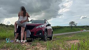 We Fucked Outdoors with Cars Passing By and Watching Us Creampie Pussy
