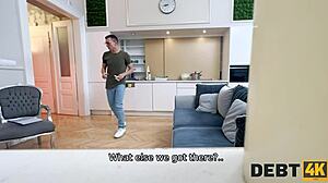 Debt4k bilingual bang with petite brunette in stockings