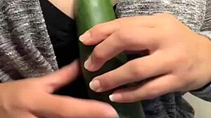 Milf Masturbates with Cucumber to Huge Squirting Orgasm on Big Tits!