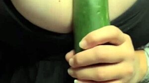 Milf Masturbates with Cucumber to Huge Squirting Orgasm on Big Tits!