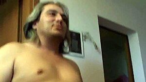 excited old italian lady plays with cock and toys in her natural tits hole