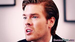 Classy beauty swaps jizz after big cock threesome