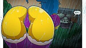 Subtle ride into Marge Simpson cowgirl anal with grandfather cum in mouth during storm warning sex