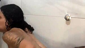 morena rabuda gets her big ass fucked in bathroom quickie with pussy licking and cum on face