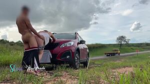We Fucked Outdoors with Cars Passing By and Watching Us Creampie Pussy