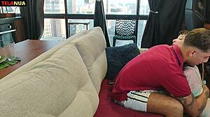 Gabe meets tattoo studio latina for sexy lingerie blowjob and tight ass fucking