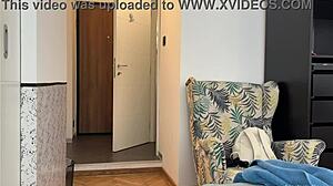 Delivery man sees me drop towel for real nude flash