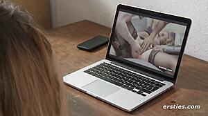 Do you want to watch Ersties sexy babe with big tits fingering shaved pussy and masturbating in heels?