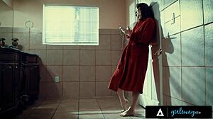 Unsatisfied brunette milf fantasizes romantic scissoring fuck with busty Angela White including fingering and tribbing