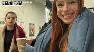 Whoa, these petite teen princesses are spitting on subs for outdoor femdom humiliation in wild FFM group