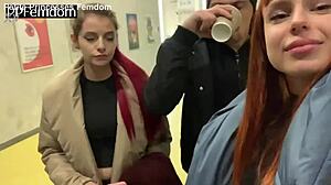 Whoa, these petite teen princesses are spitting on subs for outdoor femdom humiliation in wild FFM group