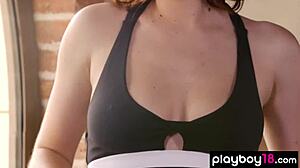 redhead teen skye blue strips fully and shows big natural tits