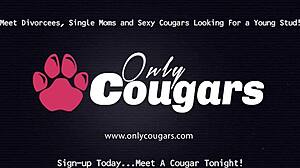 Horny mom pulls off her thong and stuffs hairy pussy with hard dong