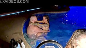 Hardcore hot tub threesome with Jasper Nyx and Luci Power live