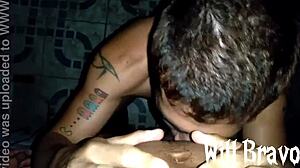 Grindr cruising with big black cock creampie in brazilian bdsm blowjob action