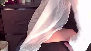 hey cute japanese crossdresser in net stockings does solo anal toy play