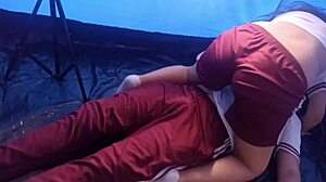 hot latina student bends over for doggystyle fuck in tent on field trip. she's my girlfriend riding cowgirl in hidden outdoor sex.