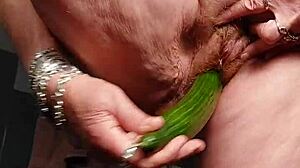 Grandma uses cucumber on hairy beaver