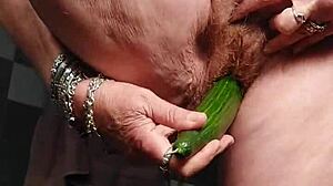 Grandma uses cucumber on hairy beaver